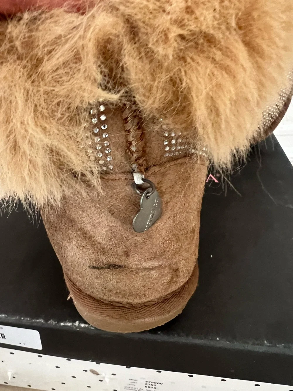 MonnaLisa Brown Crystal-Embellished Fur-Trim Booties Size 36 Ski boots